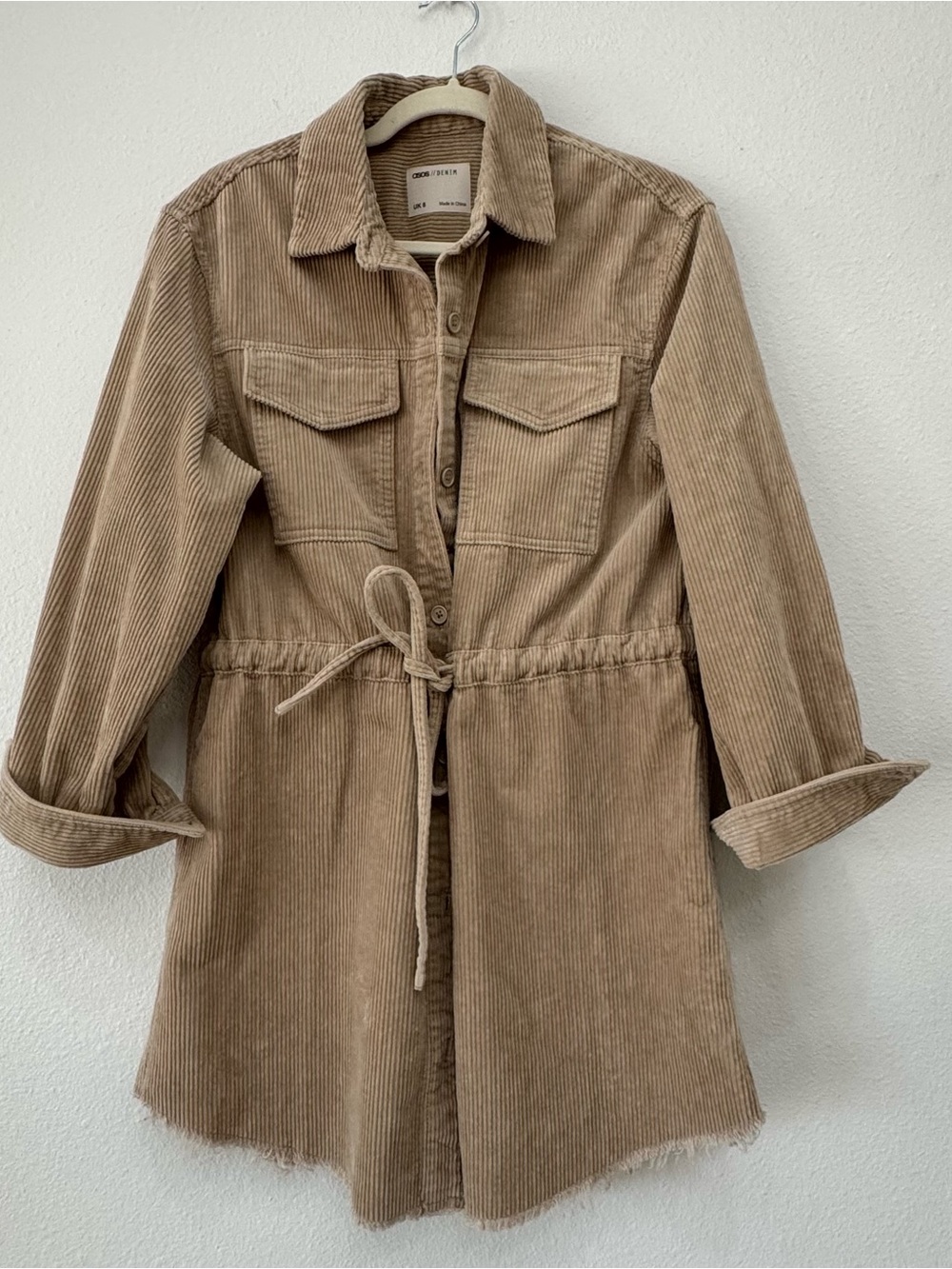 NWT ASOS Denim Corduroy Drawstring Mini Dress Wmns Sz US 4 #utility